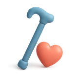 Bastón junto a un corazón, icono 3D